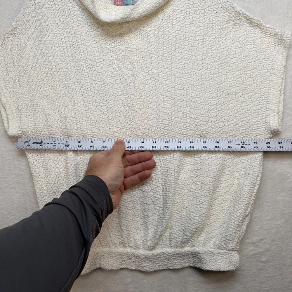 Free People Cream Short Sleeve Textured Cowl Pullover